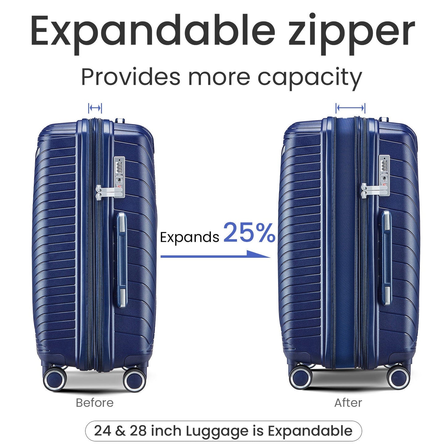 Luggage Sets 4 Piece(14/20/24/28), Expandable Lightweight Suitcase