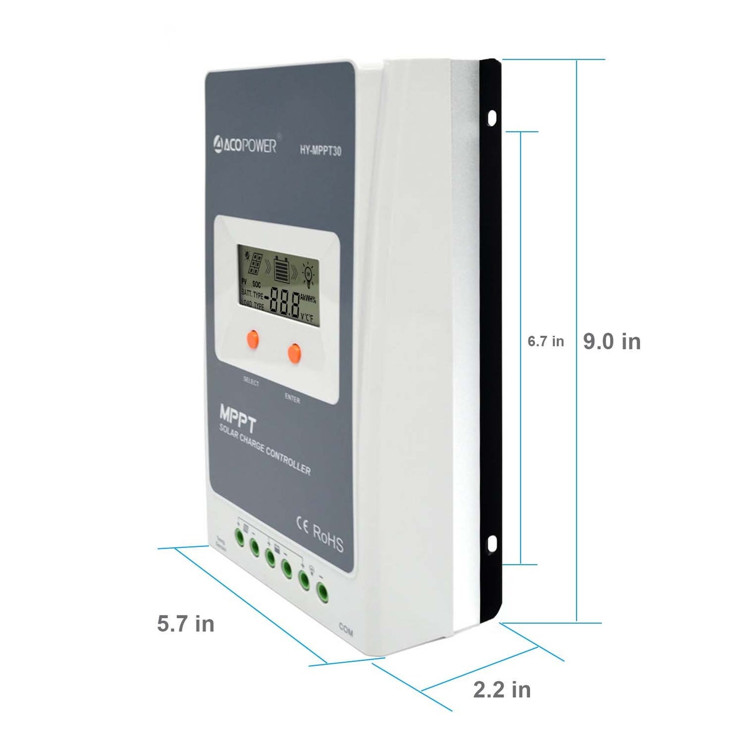 ACOPOWER 30A MPPT Solar Charge Controller with Remote Meter MT-50