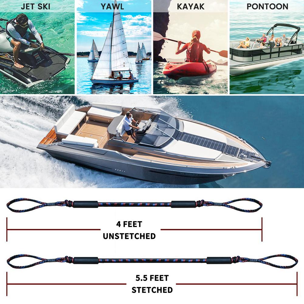 2Pcs Bungee Dock Line Mooring Rope Marine Mooring Rope Pontoon Kayak