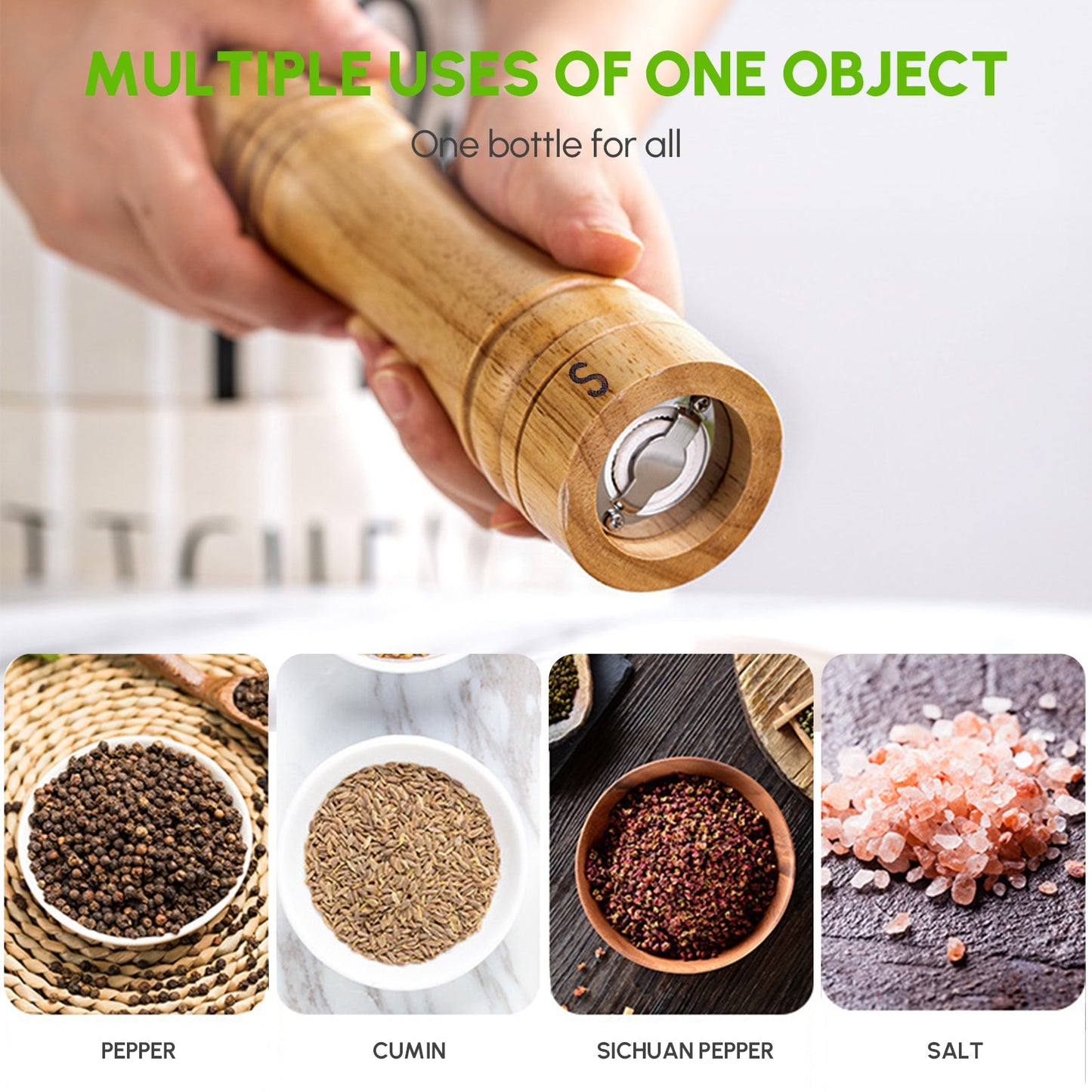 Cooking Salt and Pepper Grinder Hand Movement Wood Pepper Mill Kitchen