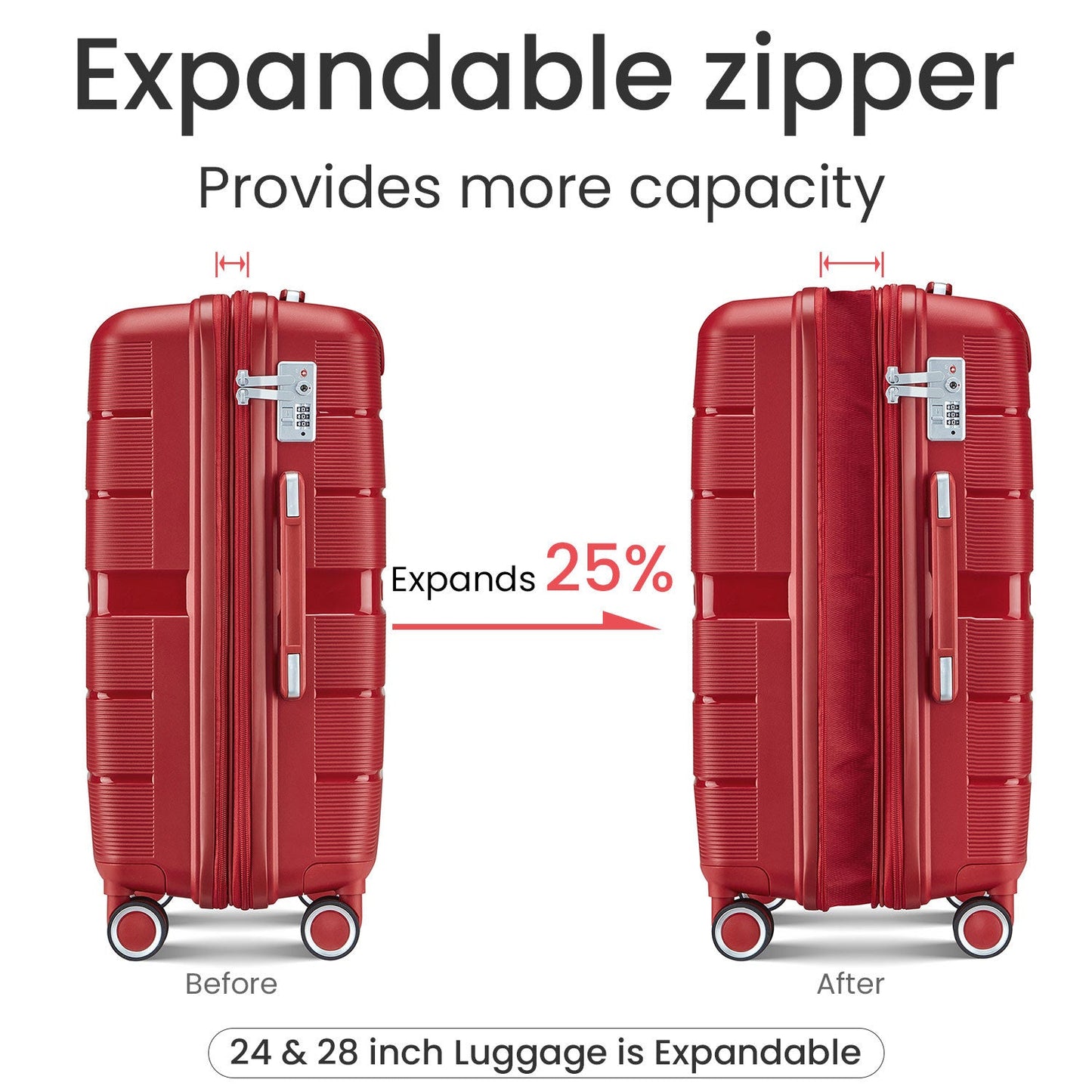 Luggage Sets 4 Piece(14/20/24/28) PP Lightweight & Durable Expandable