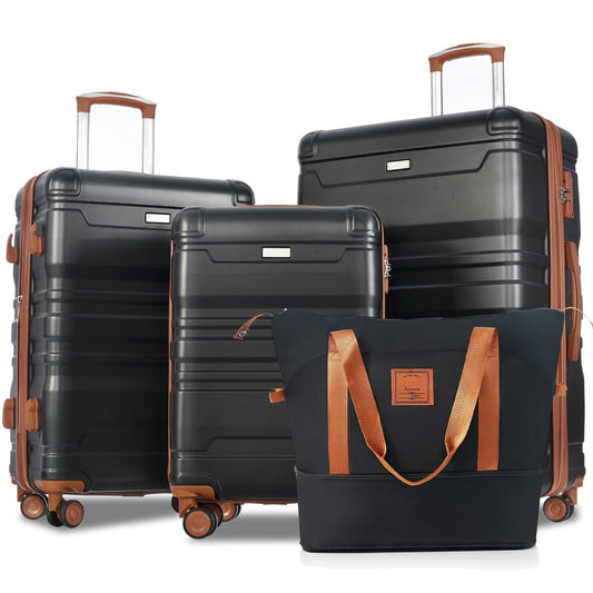 Luggage Sets 4 Piece, Expandable ABS Durable Suitcase with Travel Bag,