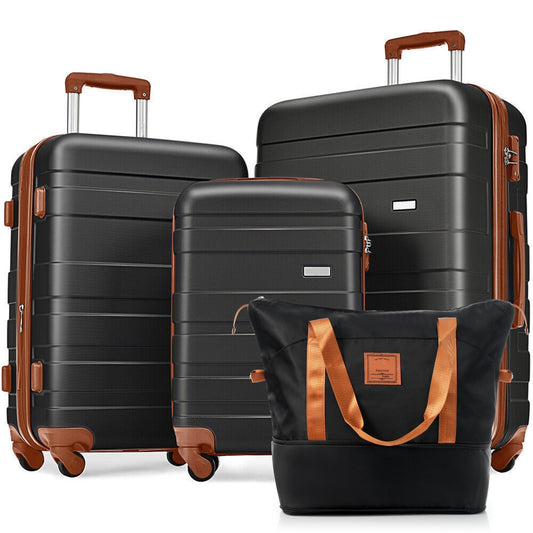 Luggage Sets 4 Piece, Expandable ABS Durable Suitcase with Travel Bag,