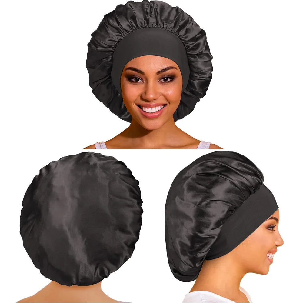 Newly Satin Night Hair Cap Women's Solid Sleeping Hat Sleep Care