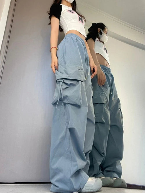 Women Y2K Cargo Pants Fashion Casual High Waist Big Pockets Hip Hop