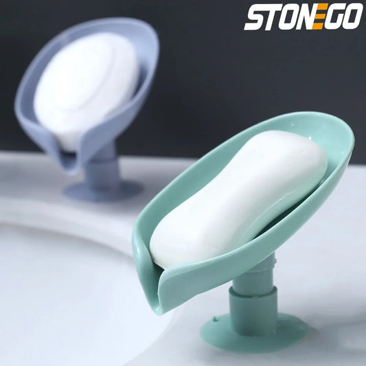 JJYY Leaf Shape Soap Box Drain Soap Holder Box Bathroom Accessories