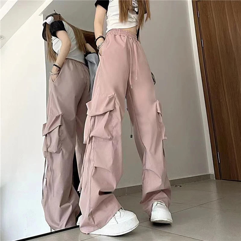 Women Y2K Cargo Pants Fashion Casual High Waist Big Pockets Hip Hop