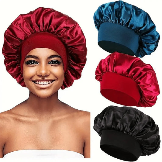 Newly Satin Night Hair Cap Women's Solid Sleeping Hat Sleep Care