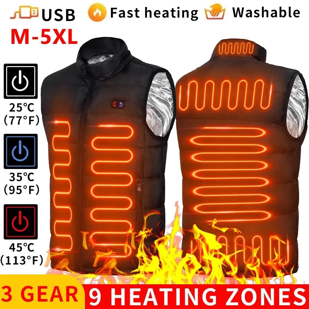 9 Heated Vest Zones Electric Heated Jackets Men Women Sportswear