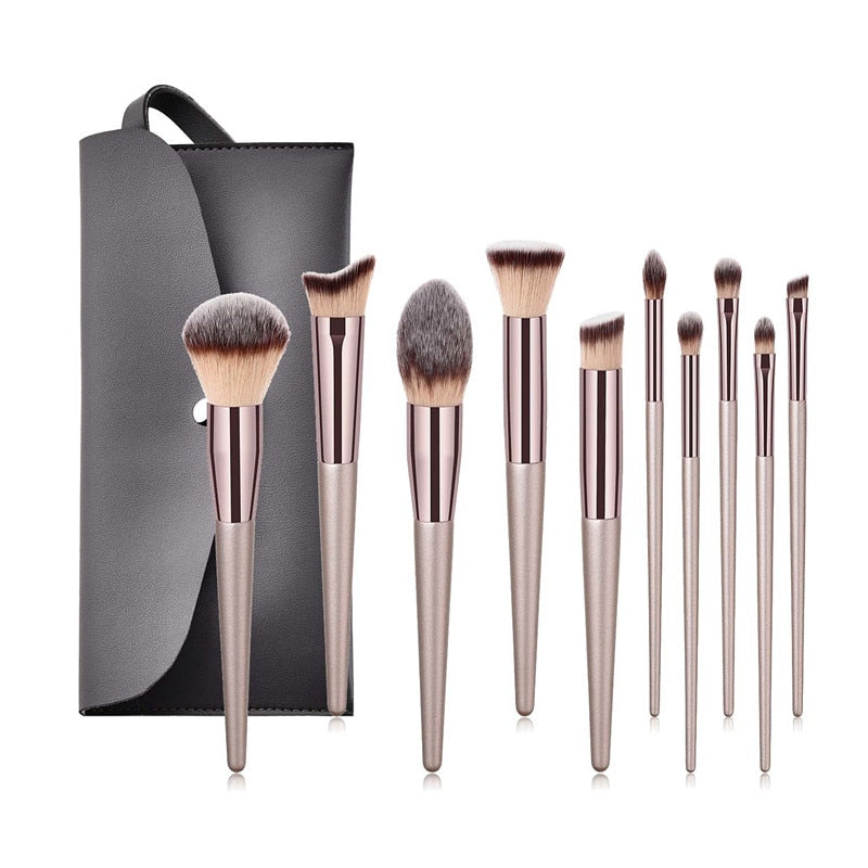 10pcs Champagne Makeup Brushes Set  Foundation Powder Blush Eyeshadow