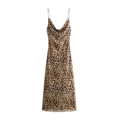 ASDS Leopard Print Long Dress Women Tulle Backless Slip Dress Woman