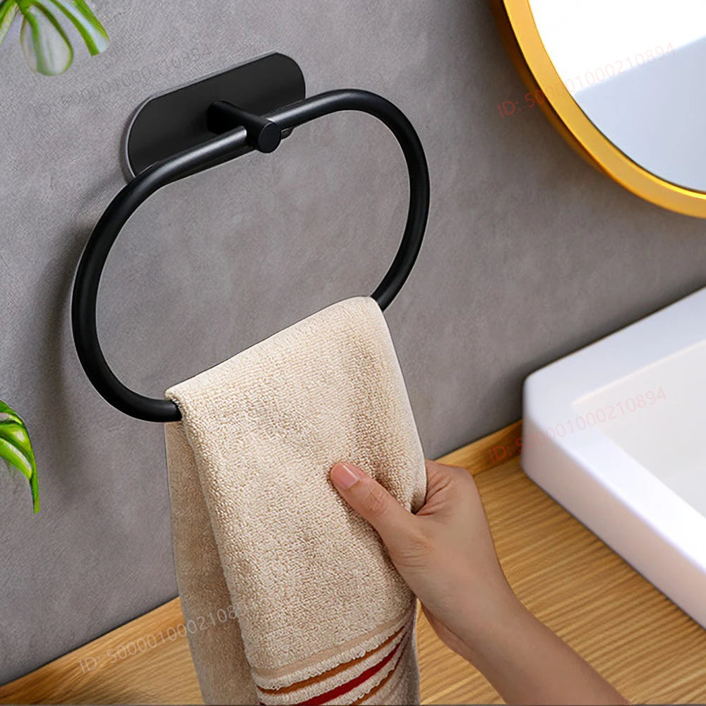 Stainless Steel Towel Holder Self-adhesive Bathroom Towels Rack Black