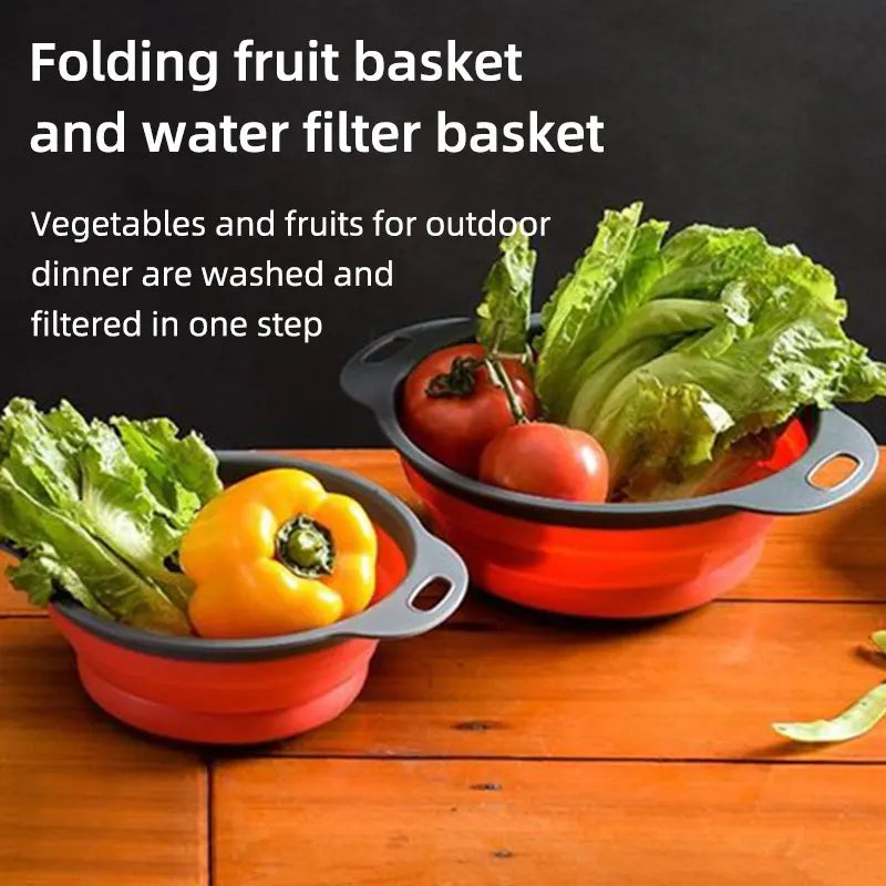 Folding Silicone Drain Basket Fruit Vegetable Washing Basket Foldable