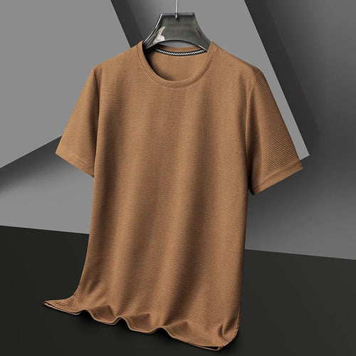 New Summer Waffle Round Neck Short Sleeved T-shirt for Men's Short