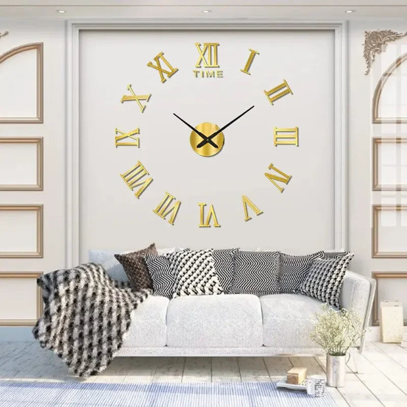 3D Acrylic Digital Wall Clock Roman Numerals Design Mirror Wall Clock