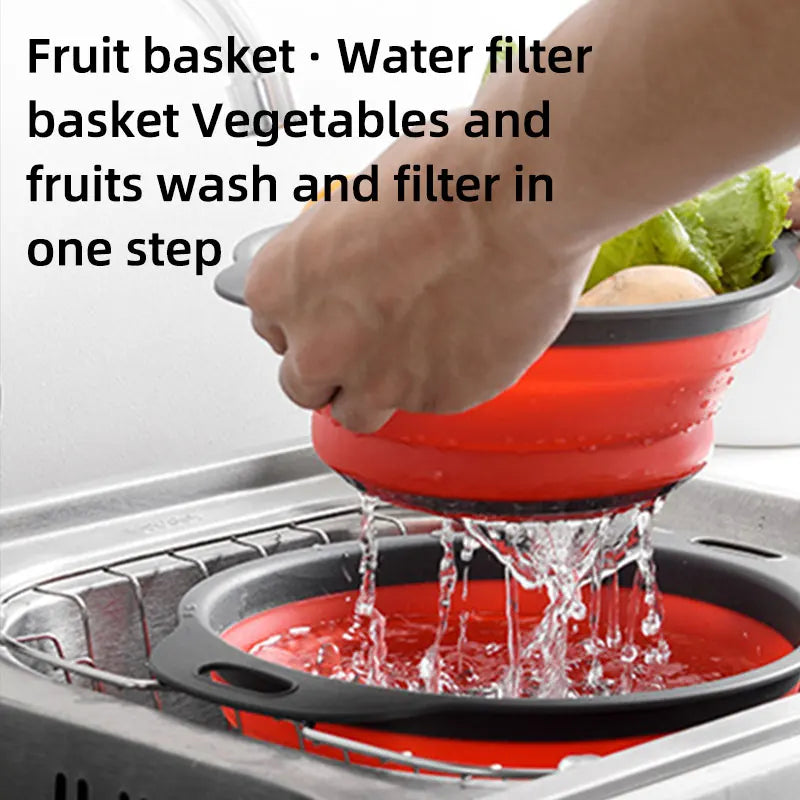 Folding Silicone Drain Basket Fruit Vegetable Washing Basket Foldable