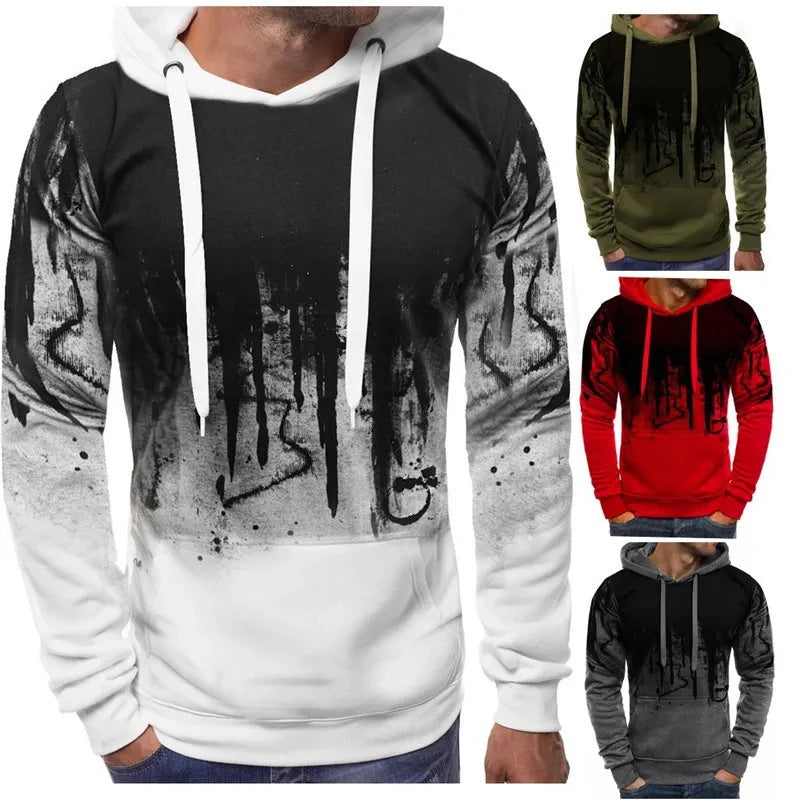 Gradient Print Men's Pullover Hooded Sweatshirt Spring Autumn Daily