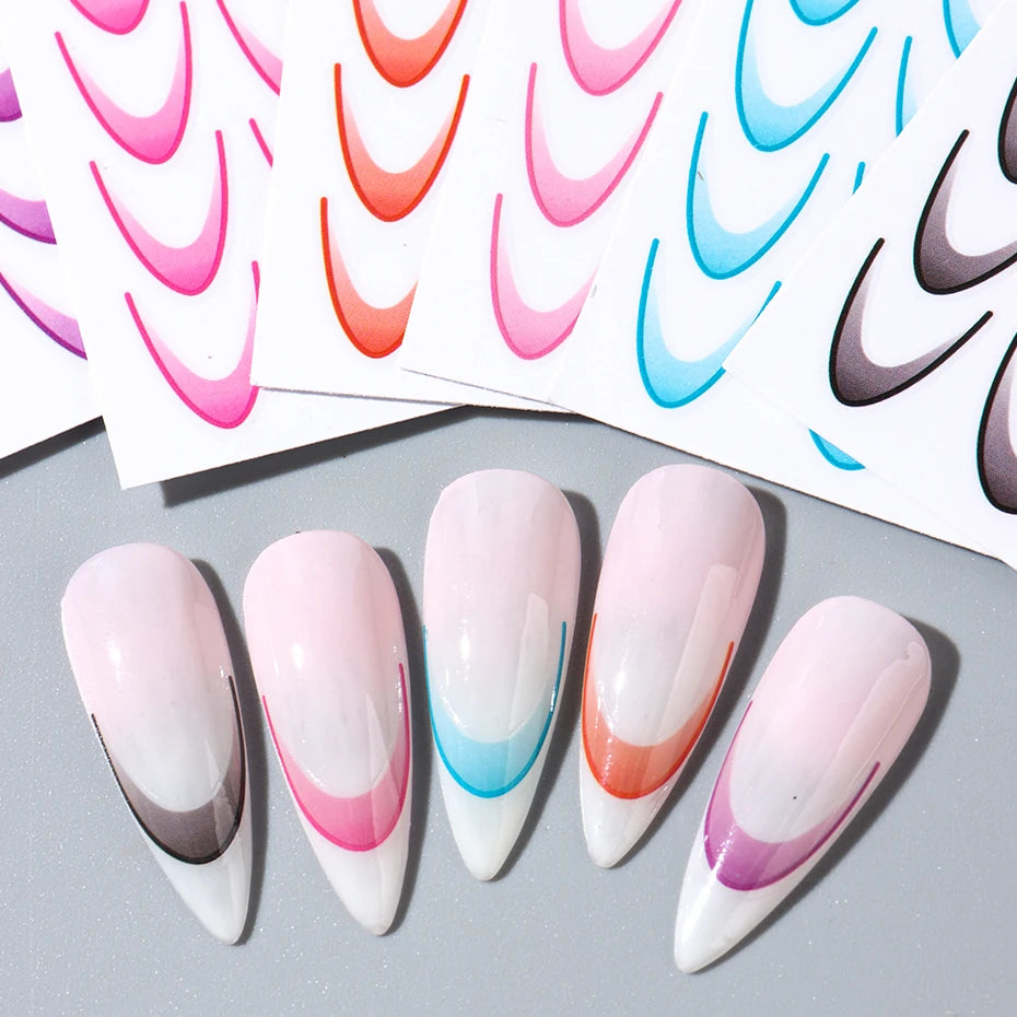 6pcs French Manicure Sticker Gradient Stripe Lines Sliders For Nails