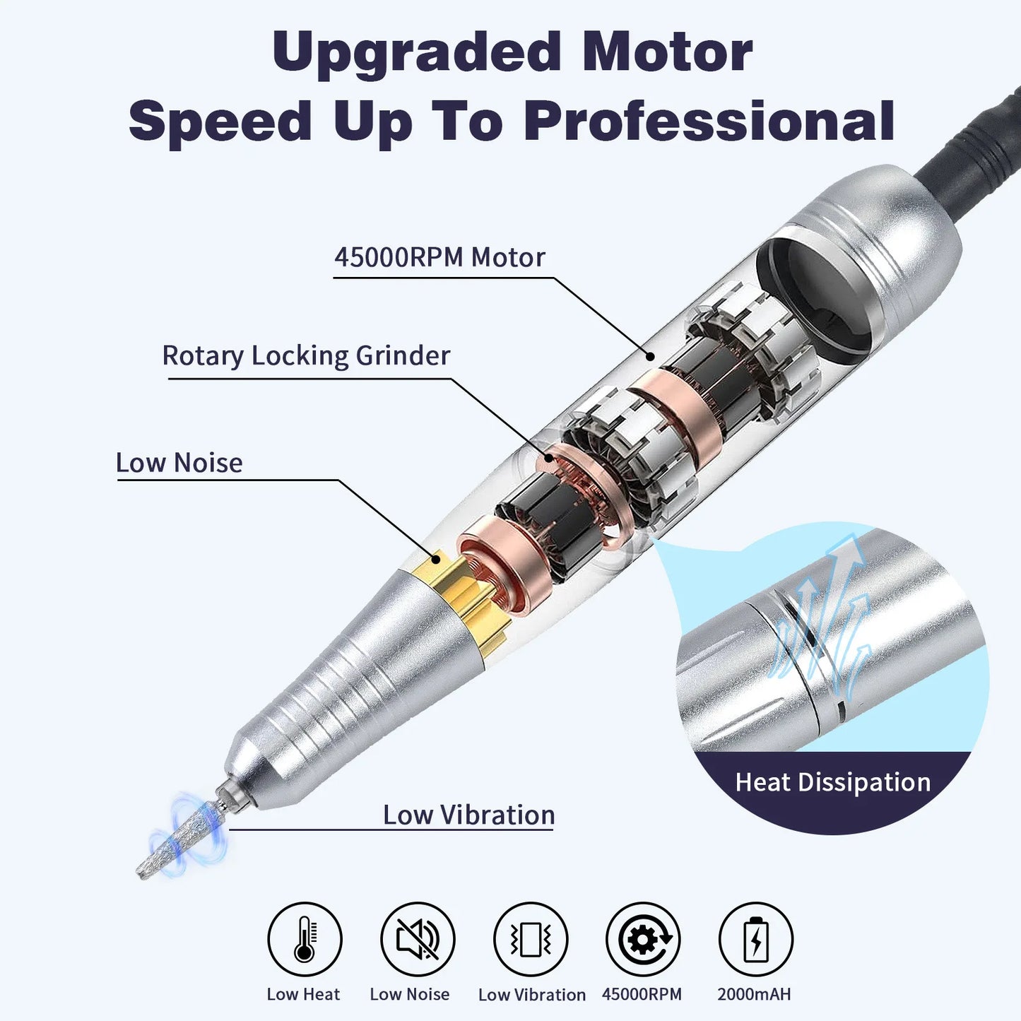 45000RPM Electric Nail Drill Machine With LCD Display Rechargeable