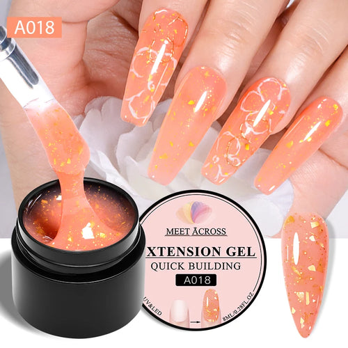 MEET ACROSS 8ml Gold Foils Quick Extension Gel Nail Polish Pink Nude