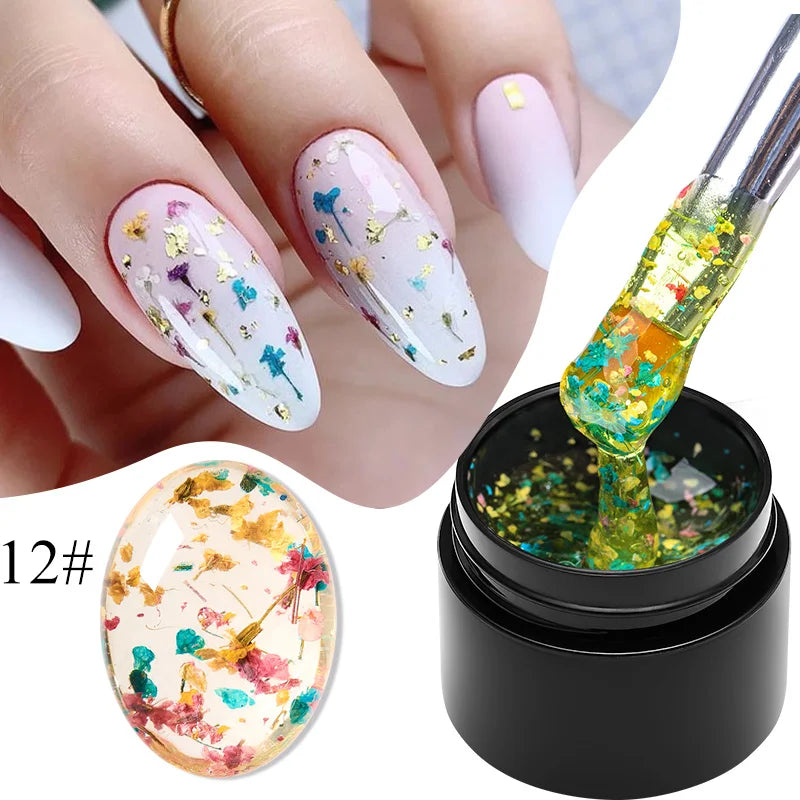 MEET ACROSS 5ml Pink Dried Flower Gel Nail Polish Natural Flower Fairy