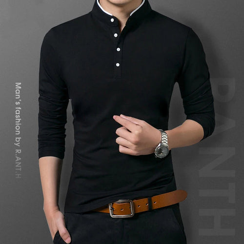 Men's Business Casual Polo Long Sleeve T-shirt Summer Comfortable and