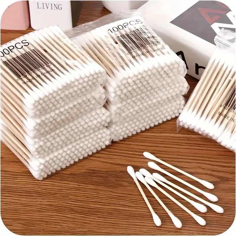 100/500/700/1000pcs Double Head Wood Cotton Swab Nose Ears Cleaning