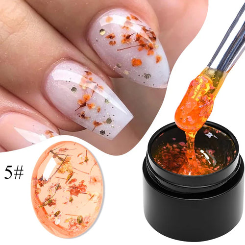 MEET ACROSS 5ml Pink Dried Flower Gel Nail Polish Natural Flower Fairy