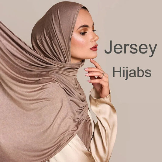 Modal Cotton Jersey Hijab Scarf Long Muslim Shawl Plain Soft Turban