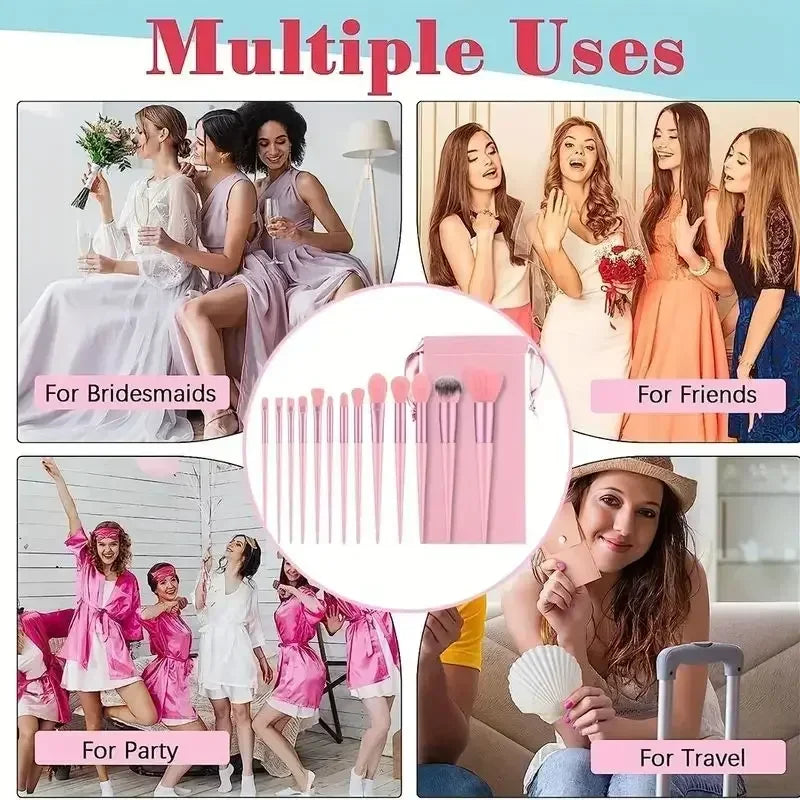 13pcs Premium Synthetic Nylon Bristle Makeup Brush Set - Soft, Gentle,