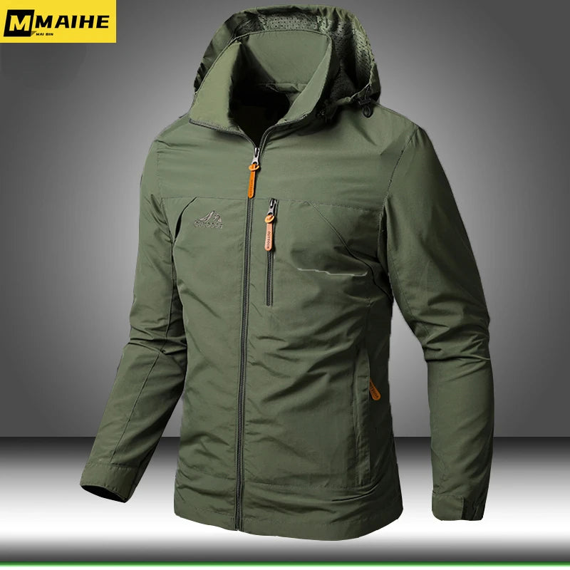 Mens Windbreaker Jackets Waterproof Military Hooded Coat Male New