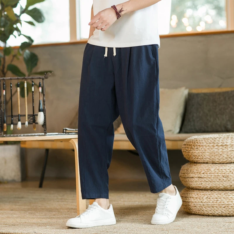 Men's Trousers Cotton Linen Fashion Casual Pants Solid Color