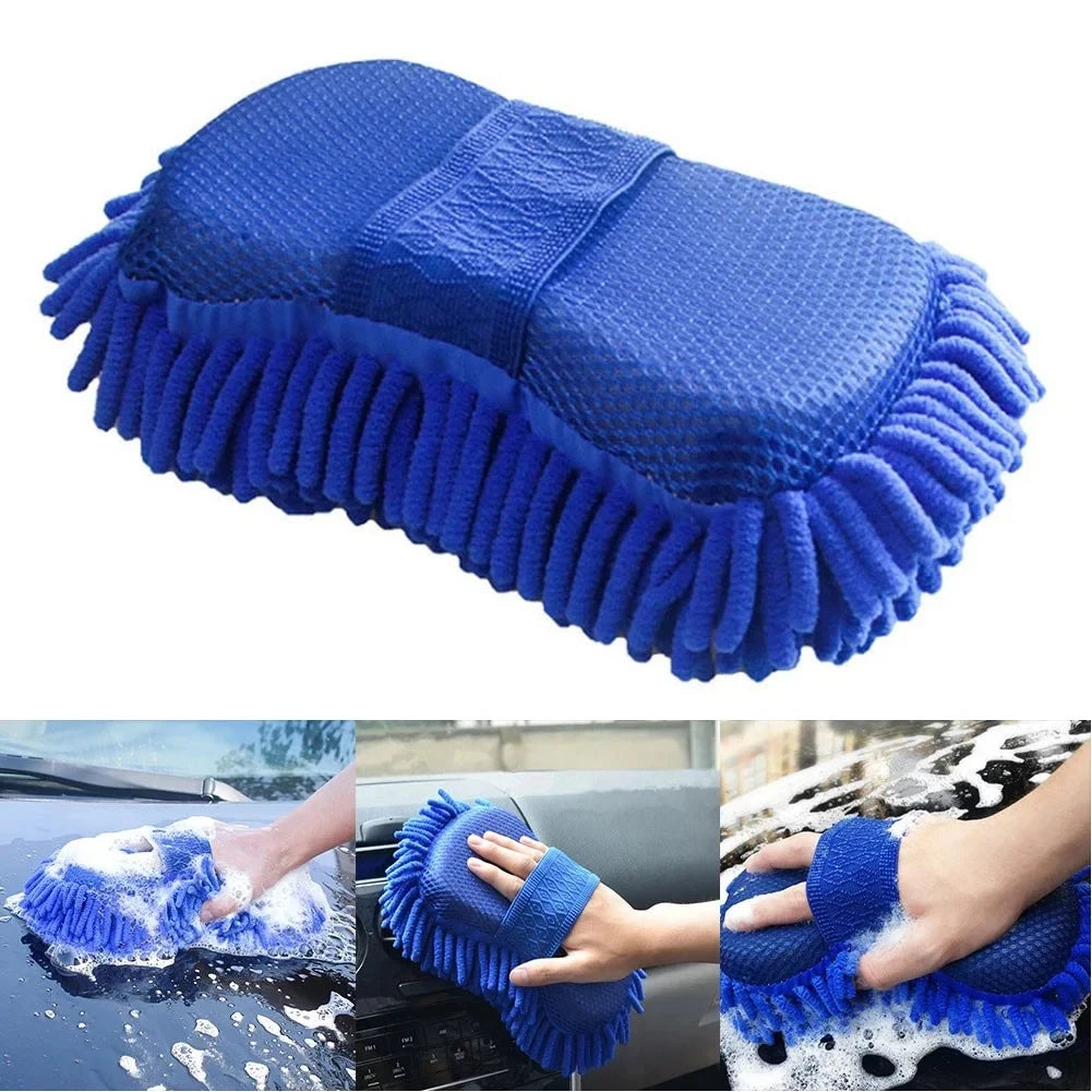 1Pc Blue Microfiber Chenille Car Wash Sponge Care Washing Brush Pad