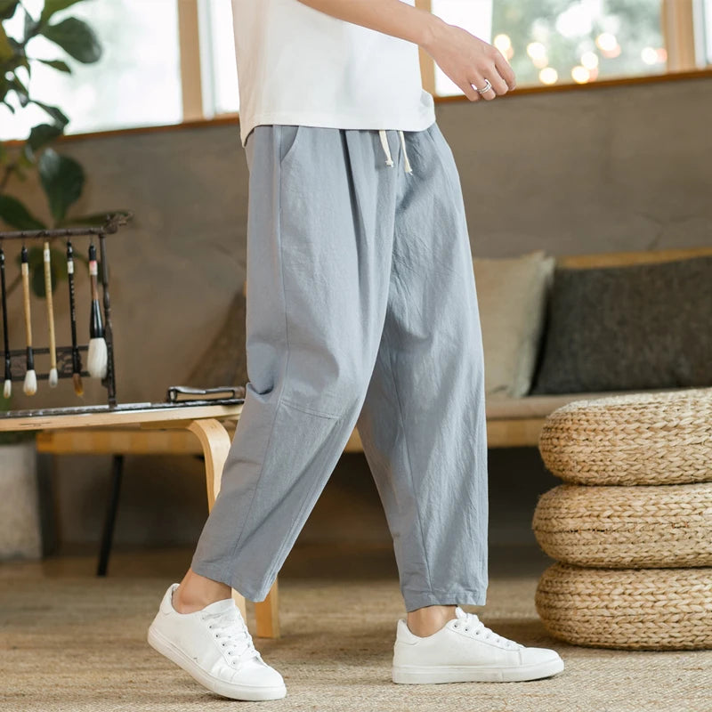 Men's Trousers Cotton Linen Fashion Casual Pants Solid Color