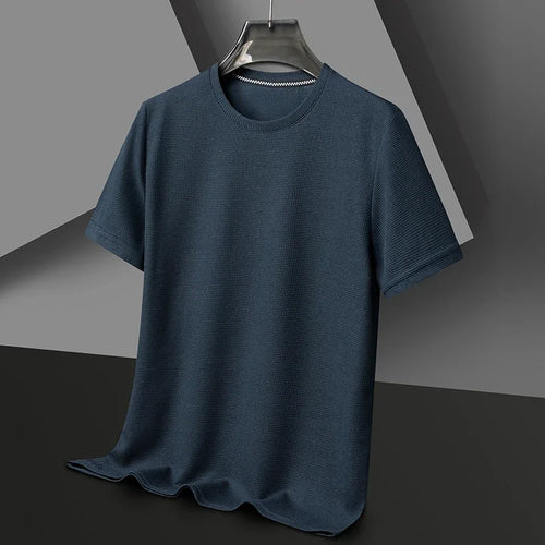 New Summer Waffle Round Neck Short Sleeved T-shirt for Men's Short