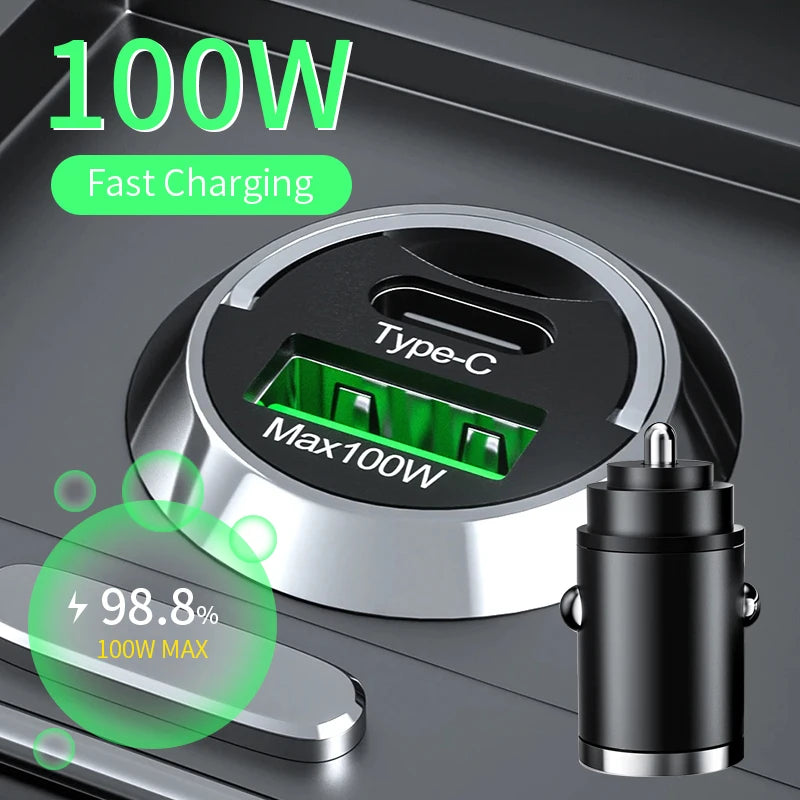 100W Car Charger Lighter PD Fast Charging For IPhone QC3.0 Mini USB