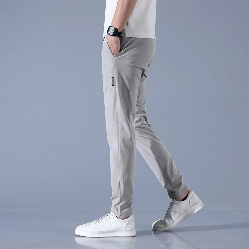 Ice Silk Men's Pants 2023 Summer New Black Gray Thin Business Casual