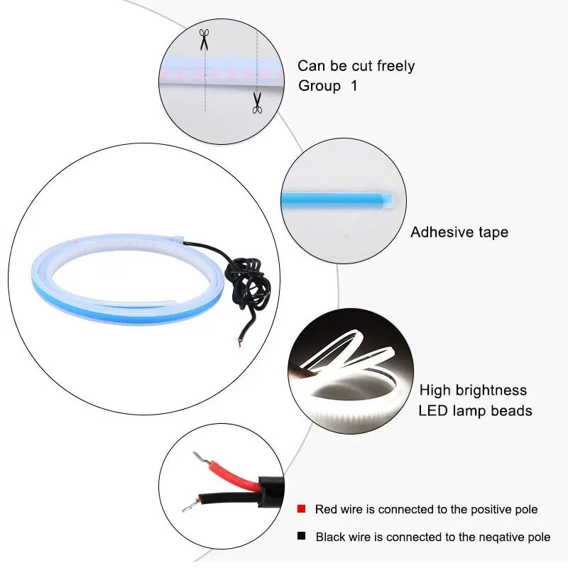 LED Car Hood Atmosphere Light Strip 180cm White Light Waterproof Auto