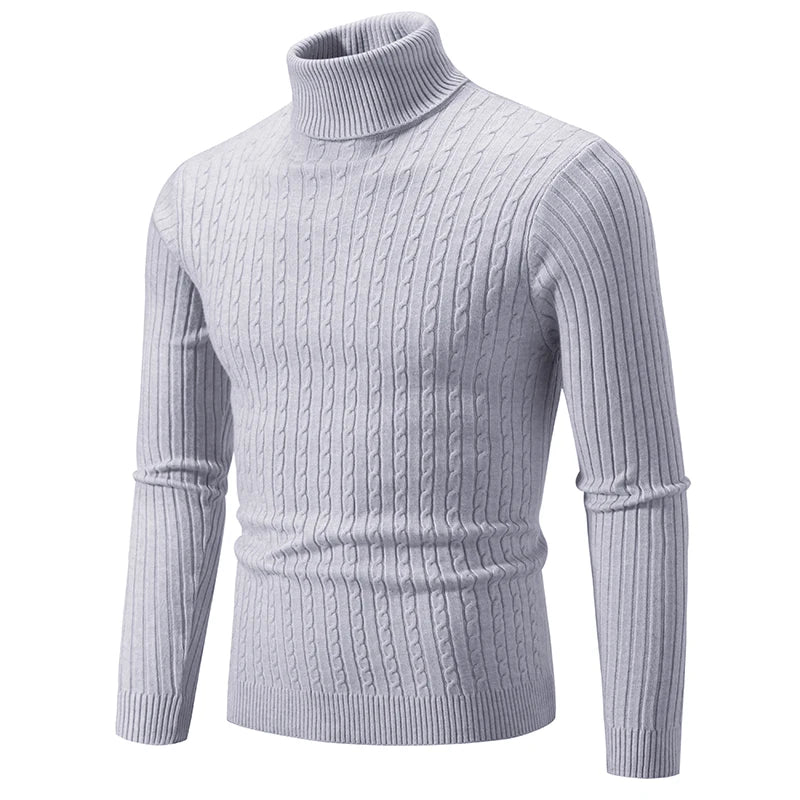 New Men's High Neck Sweater Solid Color Pullover Knitted Warm Casual