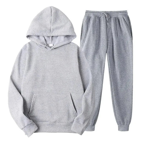 Men's Autumn and Winter New Solid Color Hoodie+pants Two-piece Set