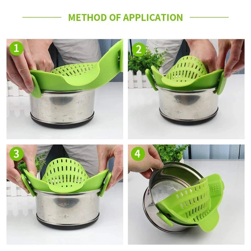 Universal Silicone Clip on Pan Pot Strainer Anti Spill Pasta Pot