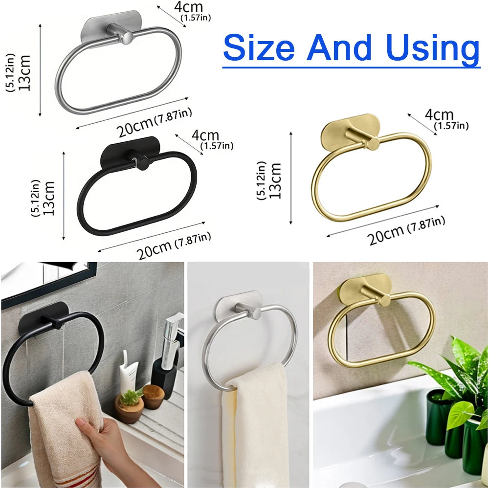 Stainless Steel Towel Holder Self-adhesive Bathroom Towels Rack Black