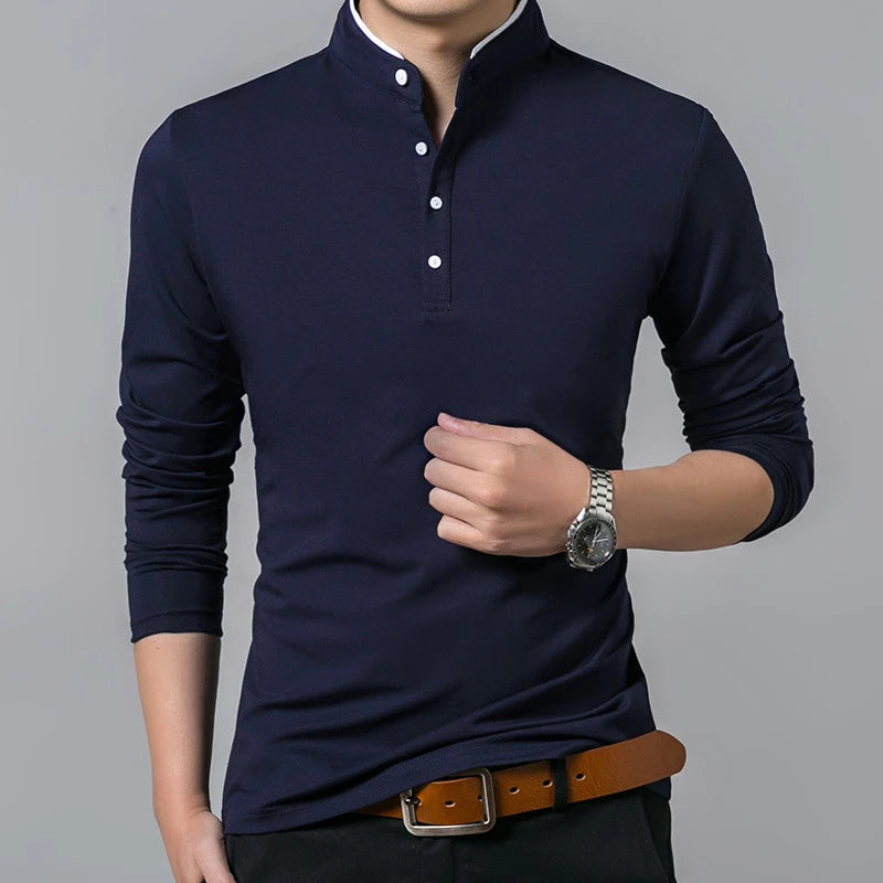 Men's Business Casual Polo Long Sleeve T-shirt Summer Comfortable and