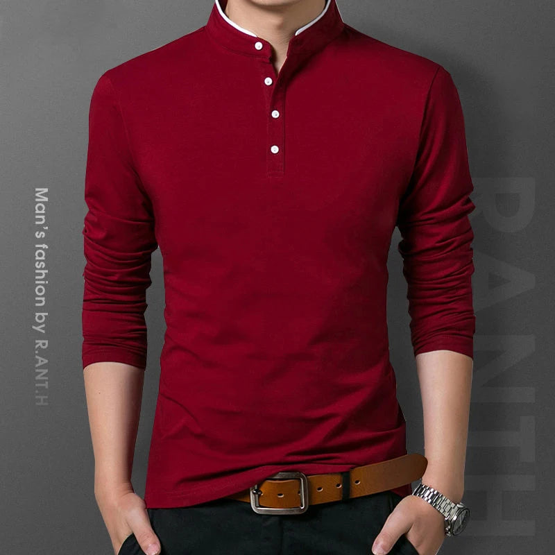 Men's Business Casual Polo Long Sleeve T-shirt Summer Comfortable and