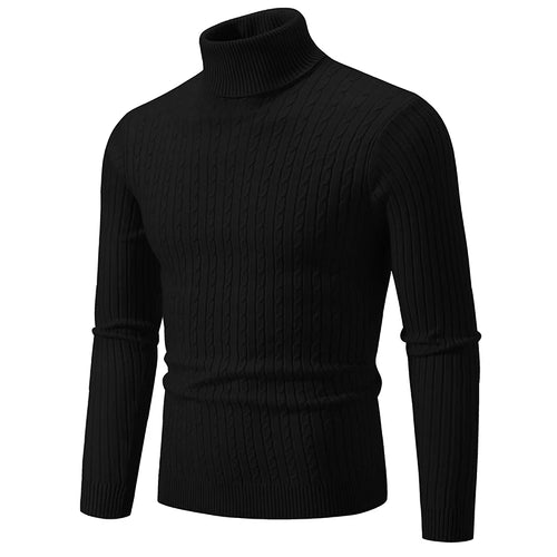 New Men's High Neck Sweater Solid Color Pullover Knitted Warm Casual