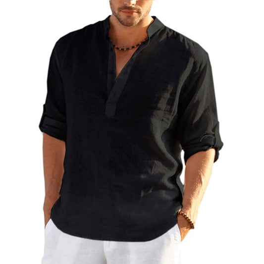 Casual shirts, loose cotton men's shirts, fashionable stand-up collar