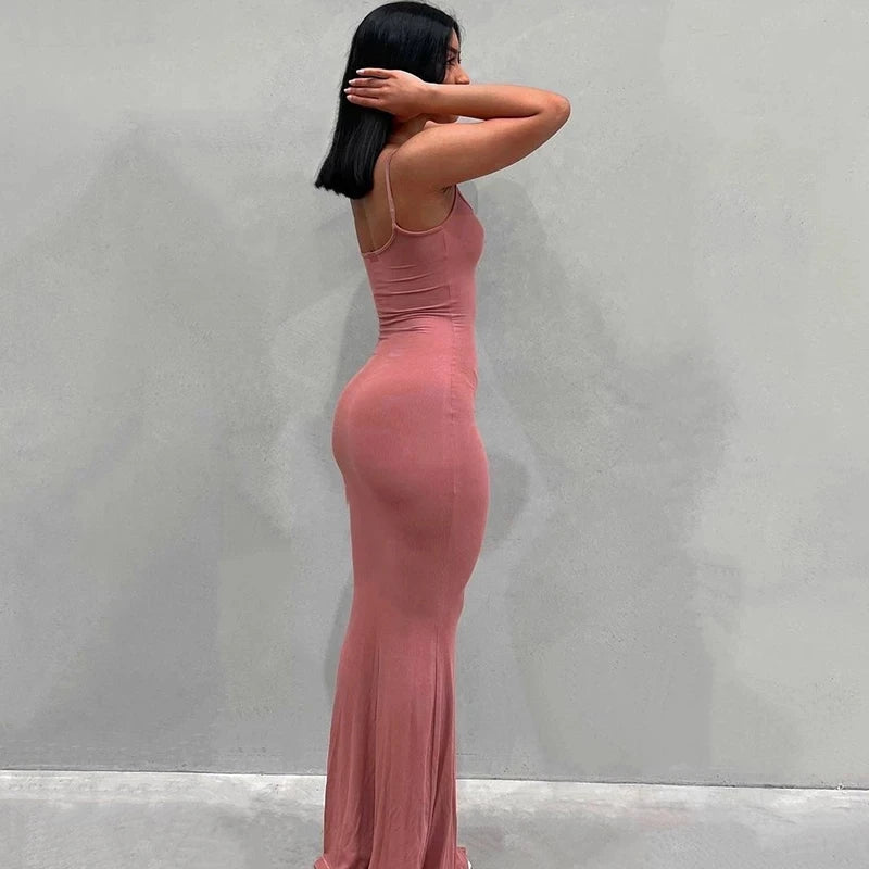 Satin Slip Sleeveless Backless Maxi Dress Women 2023 Y2K Summer