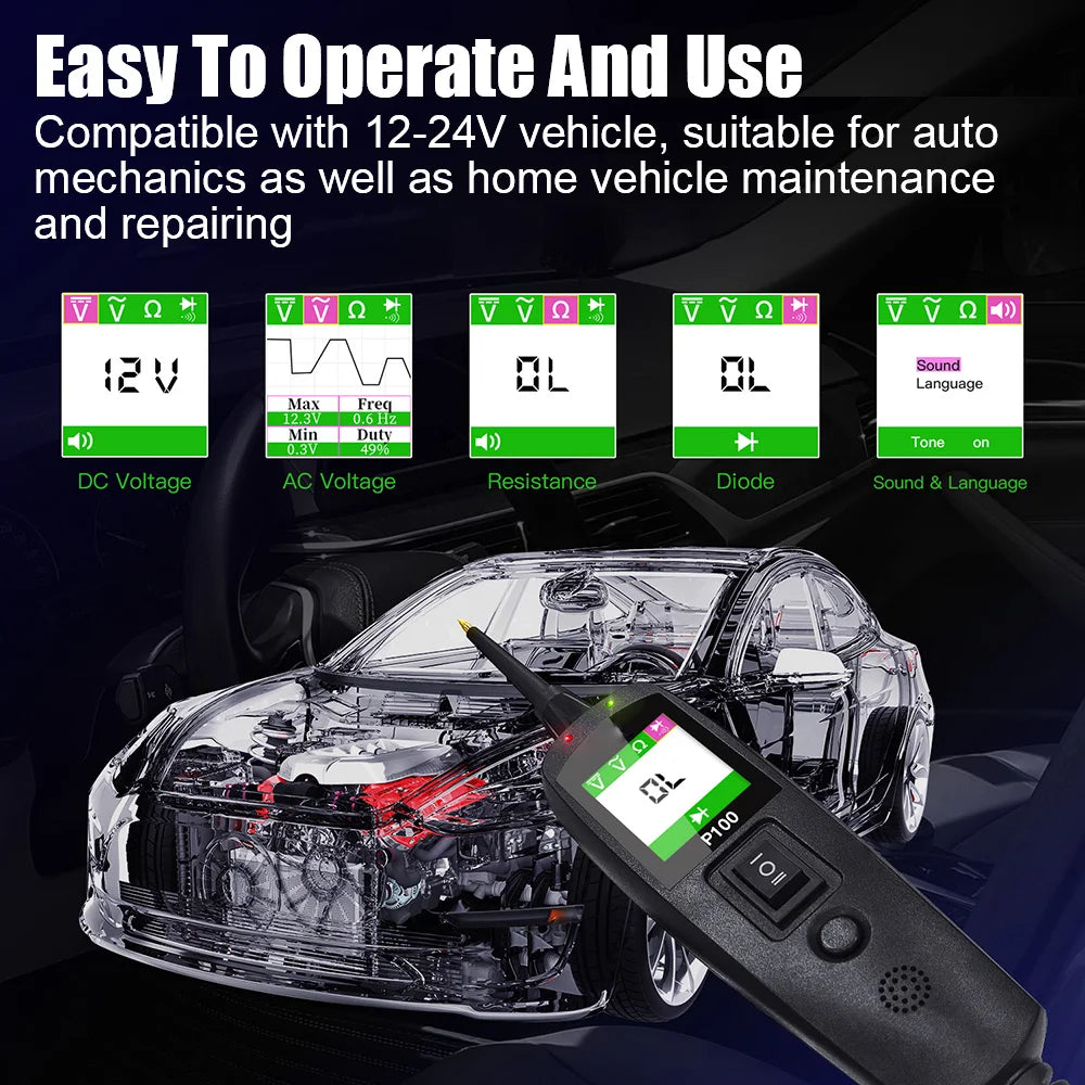 P100 24V 12V Probe Pen Car Tester Voltage Resistant Test Circuit