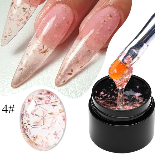 MEET ACROSS 5ml Pink Dried Flower Gel Nail Polish Natural Flower Fairy