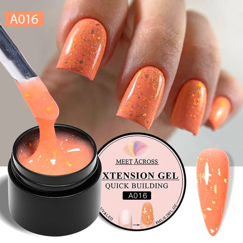 MEET ACROSS 8ml Gold Foils Quick Extension Gel Nail Polish Pink Nude